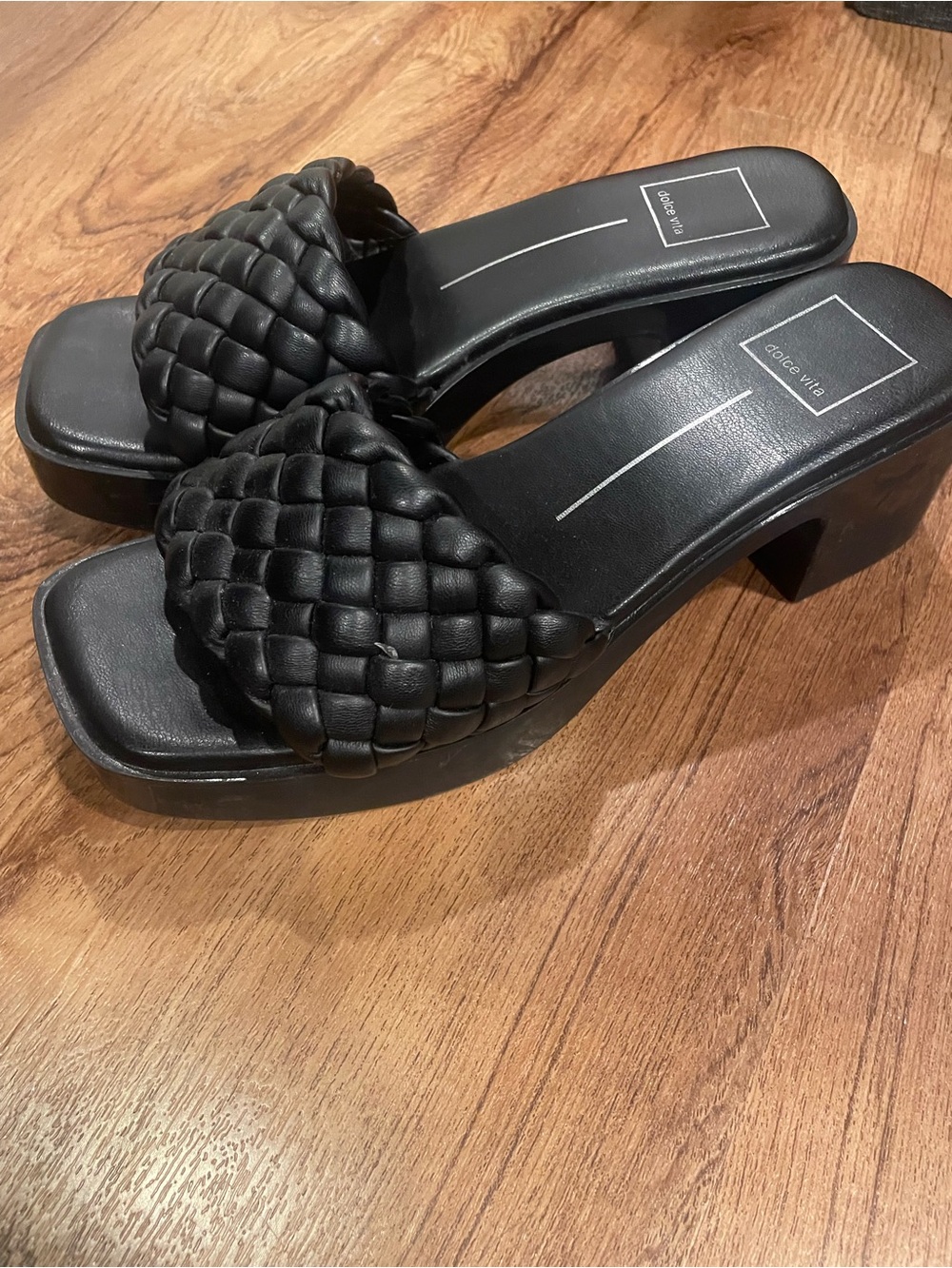Dolce Vita Black Braided Slide Mules with Block Heel